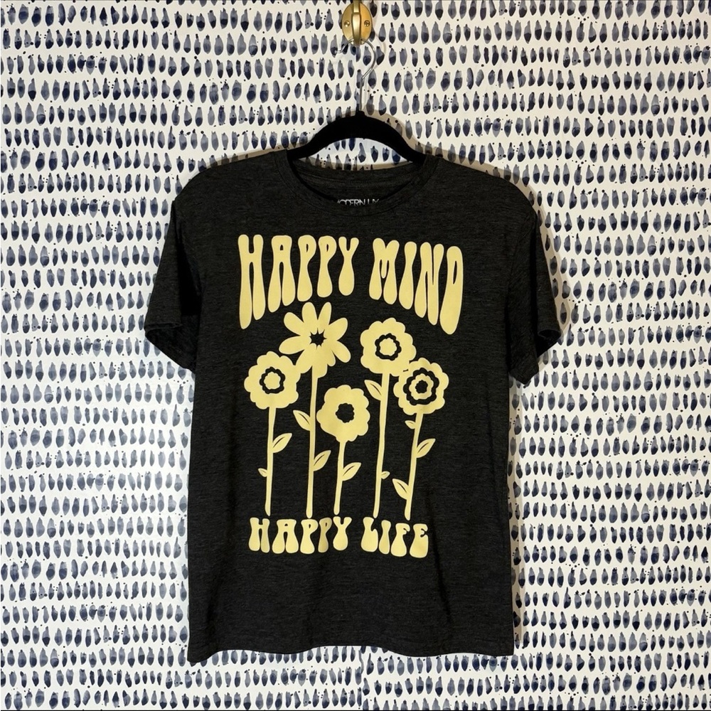ModernLux Women’s Happy Mind Happy Life Tee sz M mental health T-shirt Grey